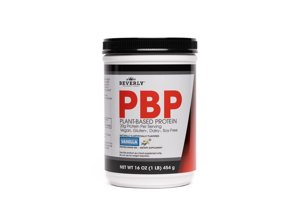 Beverly International PBP, Proteína Baseada em Plantas. Vegan, Glúten, Dairy, Sem Soja. Grande sabor de baunilha, Suave, Fácil de Digerir, 21g de proteína por serviço, (15 Servings) 1lb. Perfil Aminoácido completo.