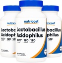 Nutricost Lactobacillus Acidophilus 10 Bilhões UFC, 120 Cápsulas Veggie - Probiótico (3 Garrafas)