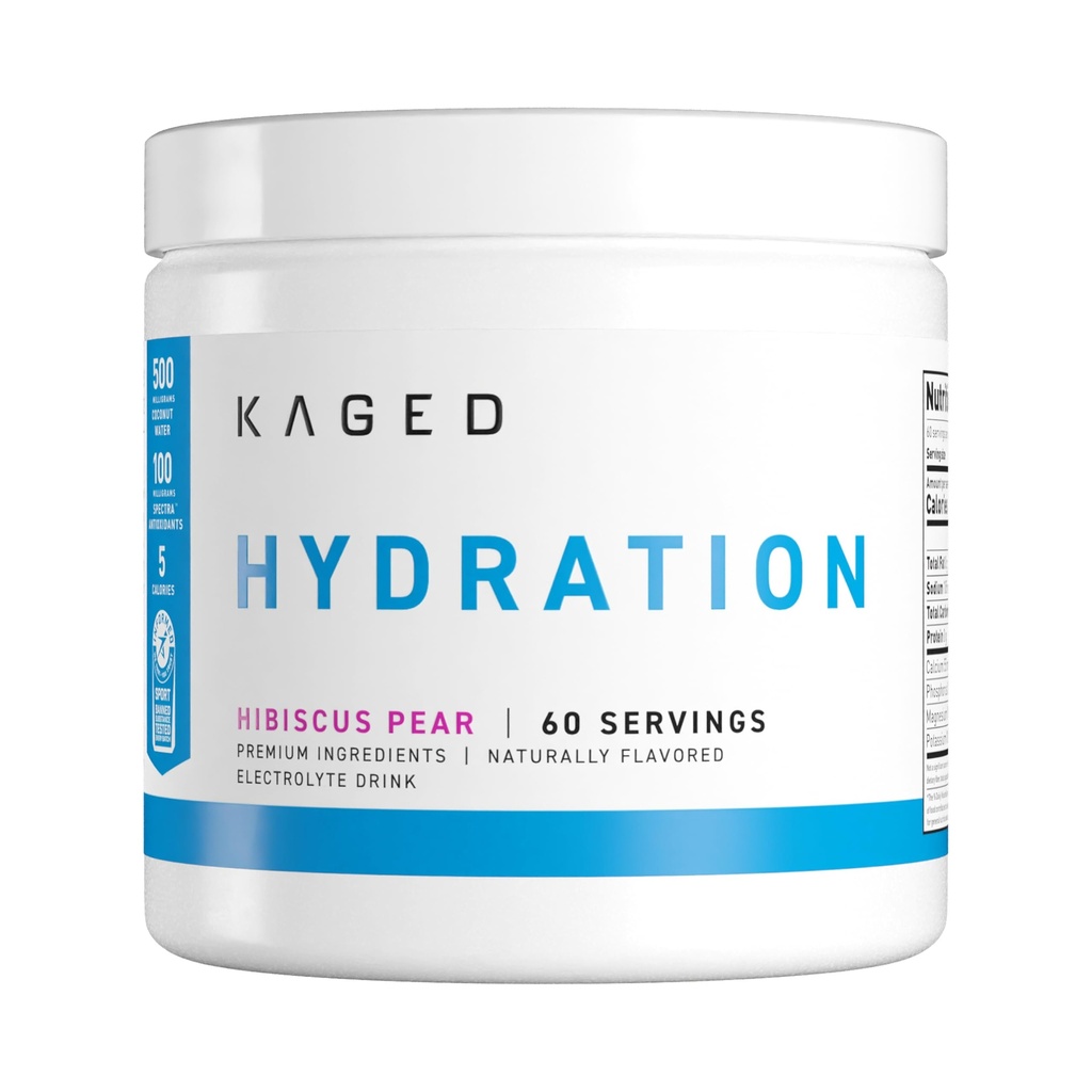 Kaged Hydration Electrolytes Powder □ Hibiscus Pear □ Hydra-Charge Sports Drink Mix □ Pré, Post, Intra Workout □ Baixo Carb, Vegan, Gluten Free □ Suplementos para homens e mulheres