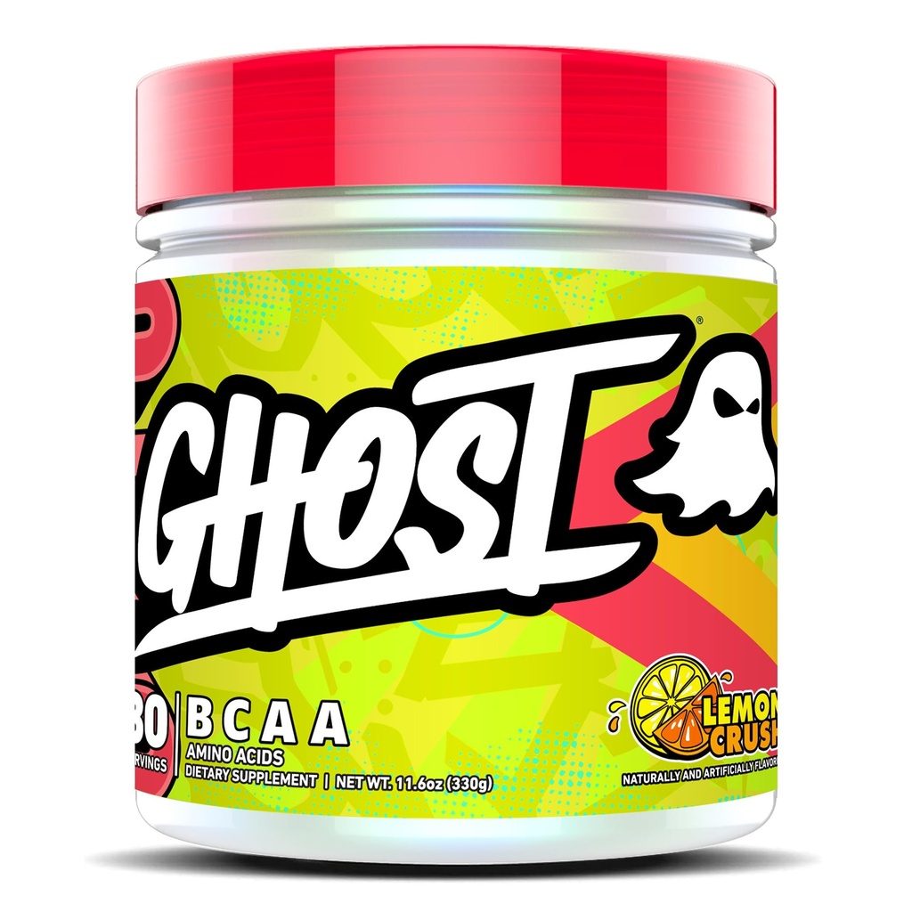 GHOST BCAA pó Aminoácidos Suplemento, Lemon Crush - 30 Servings - Açúcar-livre Intra, Pós e pré-treino Amino pó e bebida de recuperação, 7G BCAA