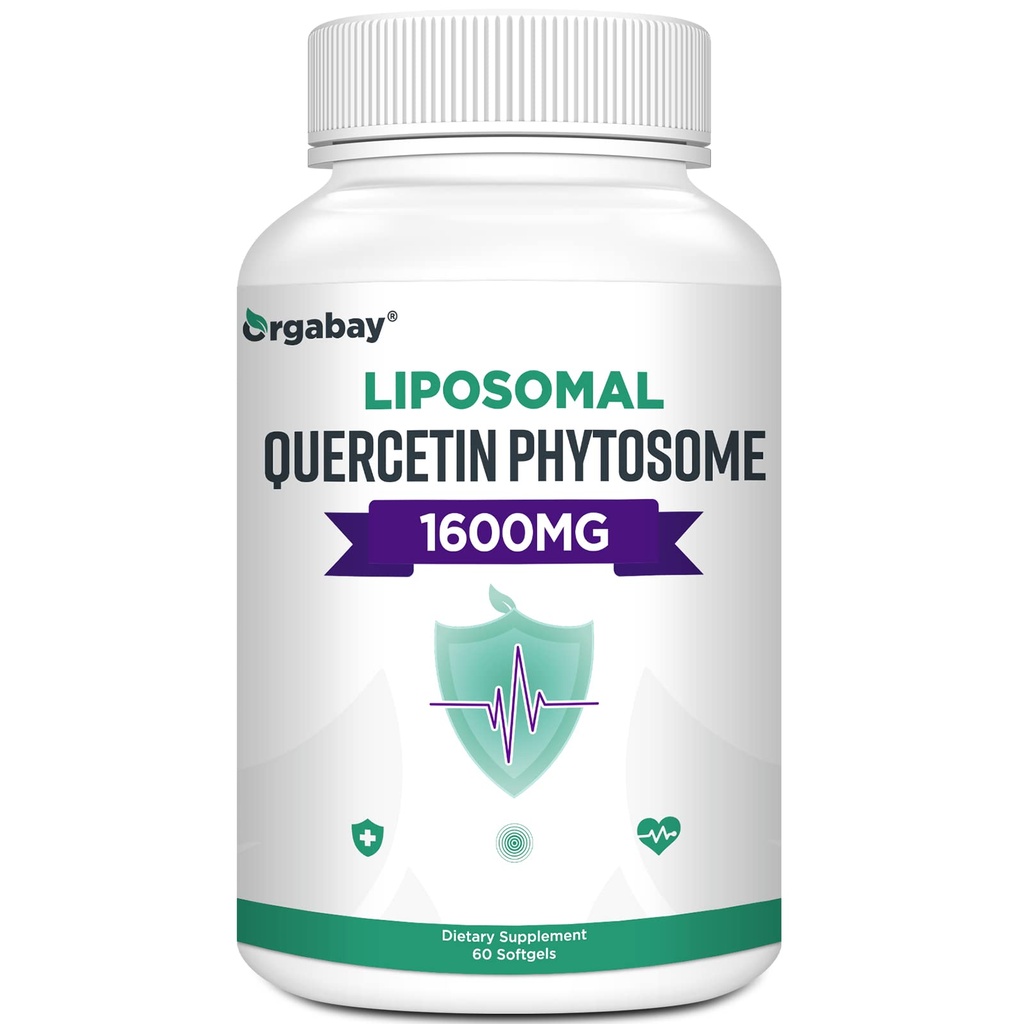 Orgabay lipossomal Quercetina Phytosome 1600 mg,Bromelain 200mg,Zinc 30mg,Vitamina C Açafrão 40 mg,Absorção mais elevada,Complexo de Quercetina, 60 Softgels