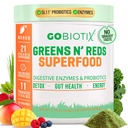 GOBIOTIX Super Verdes e Vermelhos Pó - Vermelho e Verde Superalimentos - Suplemento Probiótico - Enzimas Digestivas e Raiz de Beterraba Pó - Alimentos Orgânicos inteiros Suplemento dietético (Mango, 1 embalagem)