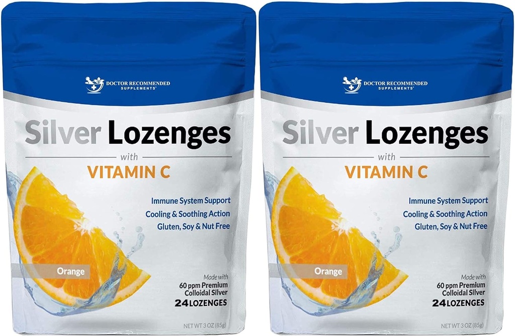 Lozes de prata com vitamina C - Premium Nano Silver 60 PPM Prata coloidal, mel orgânico e vitamina C Mineral Supplement Drops para apoiar o sistema imunológico, acalmar tosse e garganta - pacote de 2