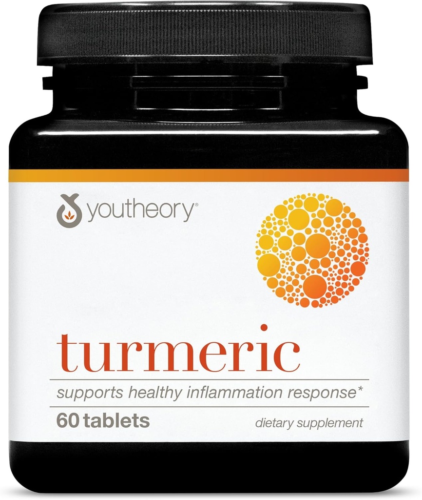 Youtheory Turmeric - 450 mg - com Black Pepper & Olive Leaf - apoia a articulação e saúde do cérebro* - contém bioenhancers, curcuminoides e extratos de ervas - 60 comprimidos (20 dias de fornecimento)