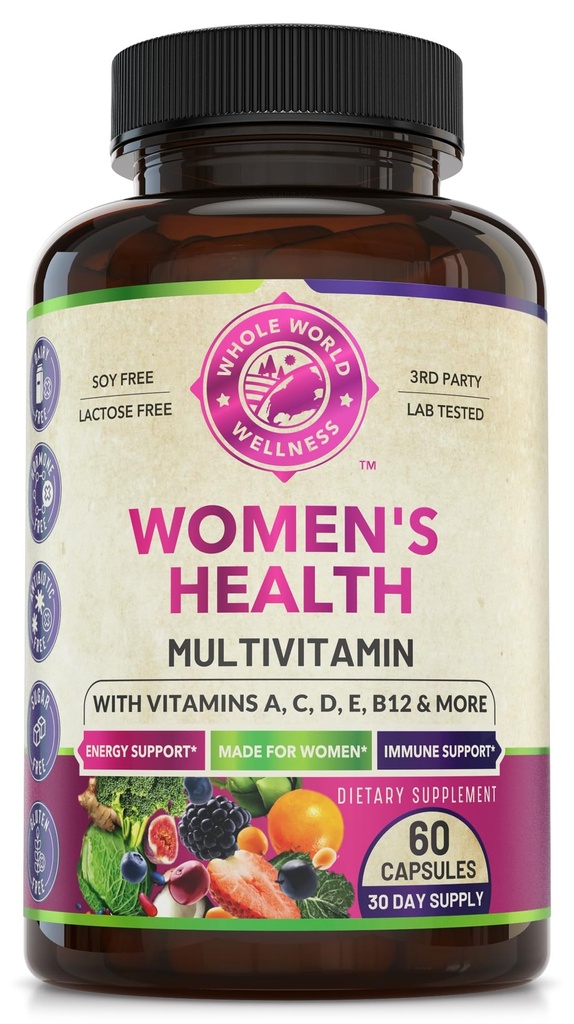 Womens Suplemento Multimineral Multivitamínico Diário de Energia, Humor, Foco, Cabelo, Pele e unhas. Feito para mulheres com 30+ Nutrientes, Fruta & Energia Mistura. Mulheres Vitaminas 60 Cápsulas. Feito nos EUA.