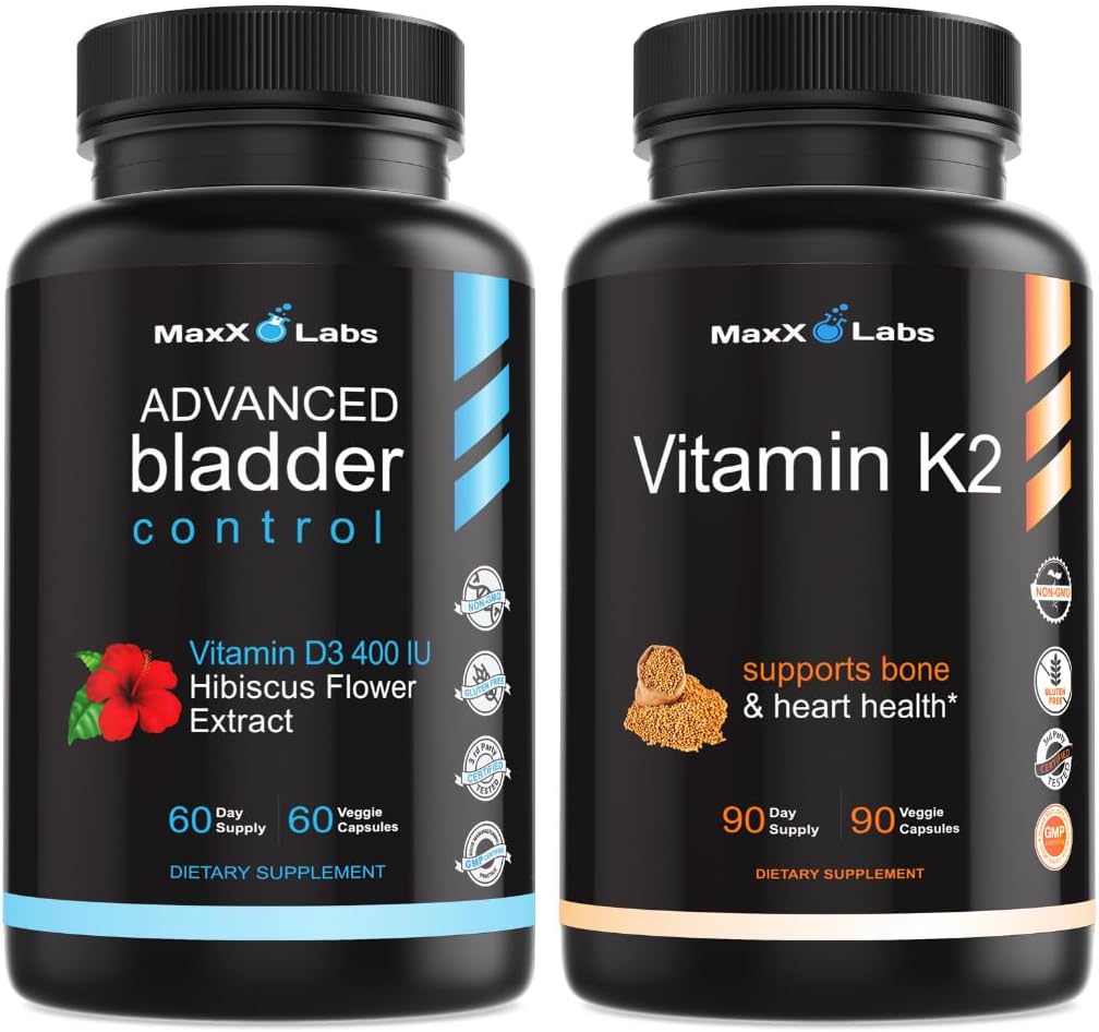 Advanced Bladder Control Supplement for Women & Men 60 Caps + Suplemento Vitamina K2 - Full Spectrum Vitamina K2 MK7, MK4 & Cálcio - 90 Cápsulas