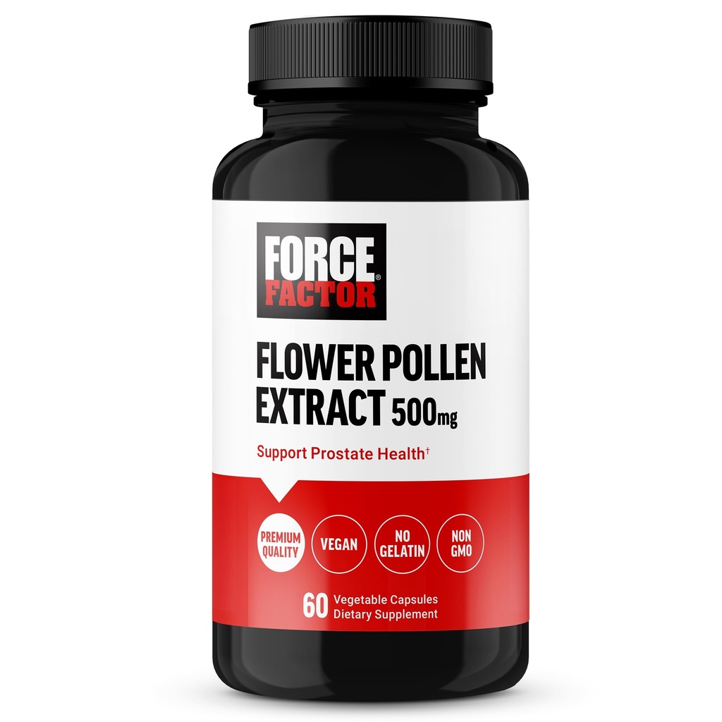 FORCE FACTOR Flower Polen Suplemento de suporte da próstata para a saúde dos homens, Suplemento de saúde da próstata, 500mg Cápsulas de pólen da flor, Vegan, Sem Gelatina, Não-GMO, 60 Cápsulas