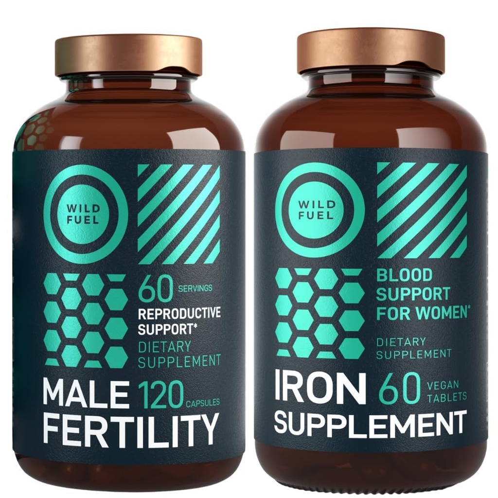 Suplemento de fertilidade masculina WILD FUEL e comprimidos de ferro com fertilidade de ácido fólico e pacote pré-natal