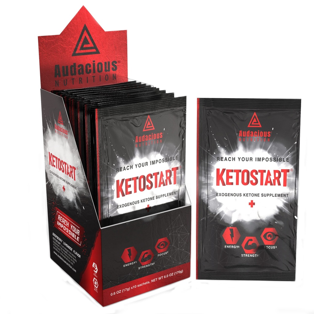 KetoStart+ Pó de cetonas exógenas com eletrólitos para energia, força e foco, com cafeína, limonada de framboesa, flavor Pó de electrólito (10x Ketones Bebida Mix Packets)