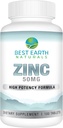 Best Earth Naturals 50 Mg Zinc Supplements - Suplemento de suporte imunológico - Antioxidante natural de alta potência - 100 comprimidos (100 dia-fornecimento)