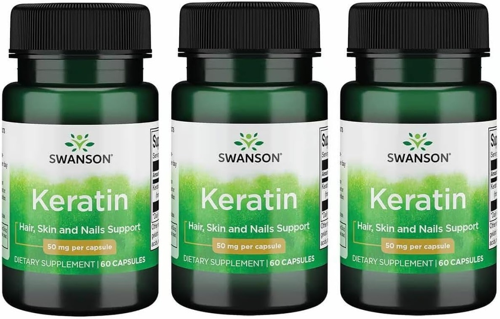 Swanson queratina (de lã tibetana) - Suplemento Natural Promovendo articulações saudáveis, cabelo, pele e unhas - Ajuda Nurish Tecidos conectivos saudáveis - (60 cápsulas, 50mg cada) (3 embalagem)