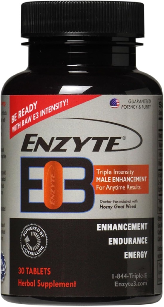 Suporte de Vitalidade e Desempenho do Homem Enzyte3® – Energia, resistência, resistência – com L-citrulina, Epimédio, Extrato de Sementes de Guarana e Mais – 30 Comprimidos