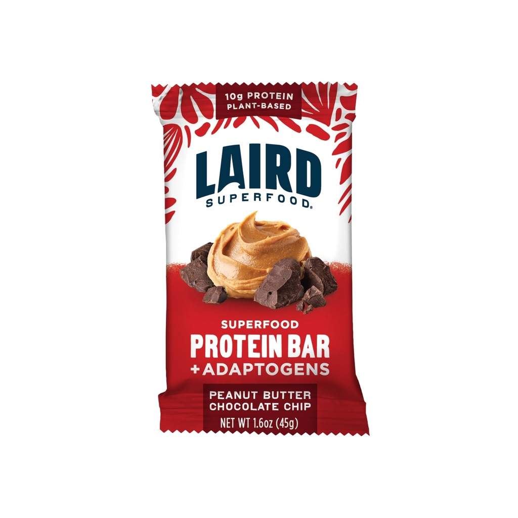 Barras de Proteínas Funcionais Superalimentares Laird – Barra de Proteínas, mas melhor com ingredientes reais, Cogumelos Funcionais 10g Proteína Baseada em Plantas, 6g Fibra - Não-GMO - Peanut Butter Chocolate Chip, 10 Count (Pack of 1)