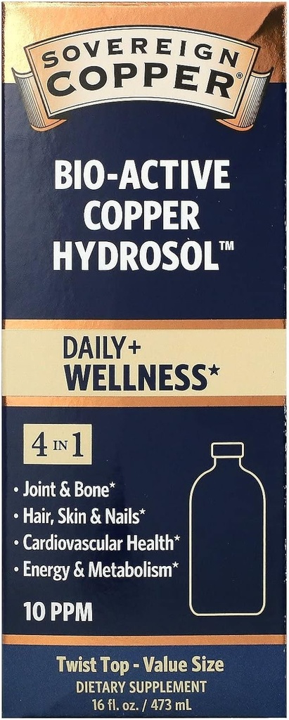 Soberania Silver Natural Immunogenics Bio-Active Copper Hydrosol, 10 ppm 16 oz Liquid