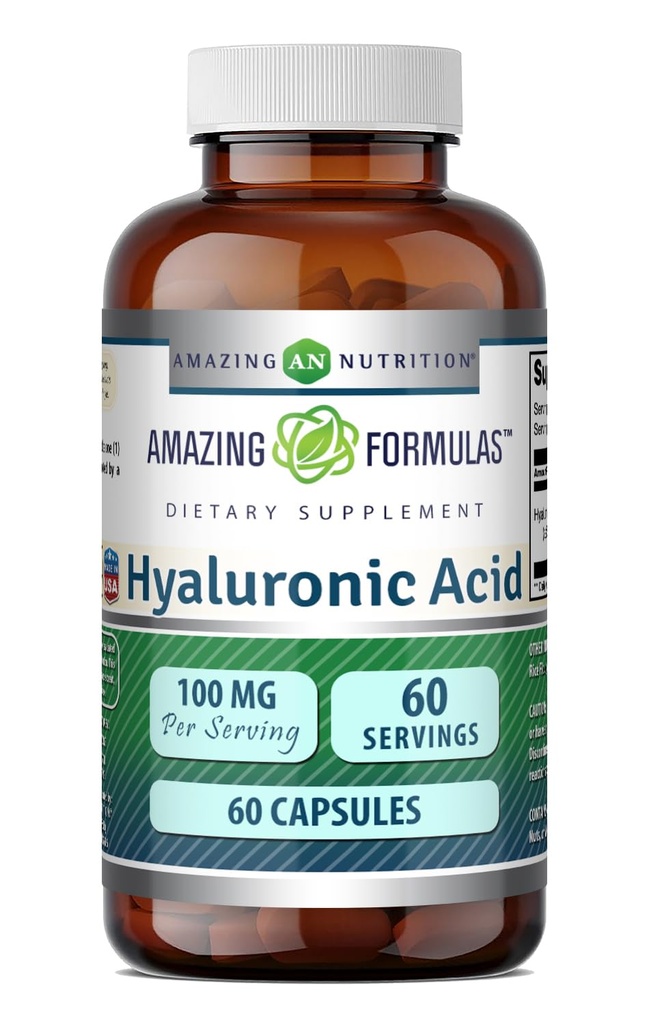 Fórmulas surpreendentes Ácido hialurônico 100 Mg Suplemento . Cápsulas . Não-GMO . Sem glúten . . Made in USA (1 Pack, 60 Count)