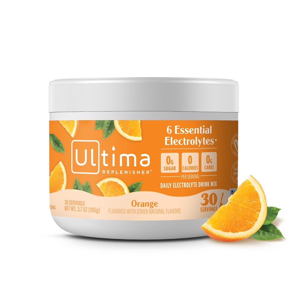 Ultima Replenisher Diária Electrolyte Powder Drink Mix – Açúcar grátis – Laranja, 30 Servings – Hydration Powder com 6 Eletrolitos chave e traços minerais – Keto Friendly, Vegan, Não-GMO