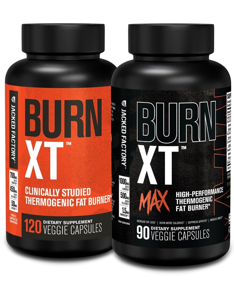 Fábrica Jacked Burn-XT Clinicamente estudado queimador de gordura e perda de peso Suplemento (120 cápsulas) e queimar XT Max queimador de gordura de alta performance & supresant apetite (90 cápsulas)