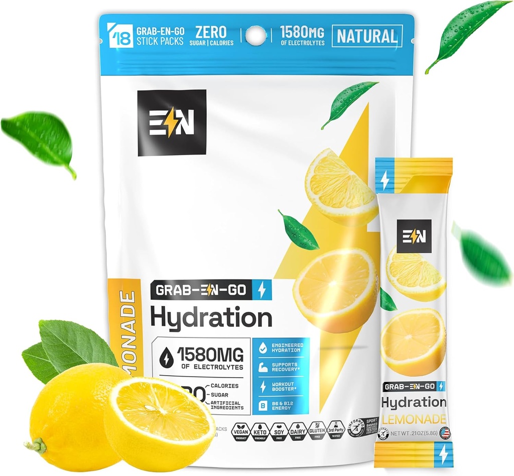 Nutrição Projetada Pacotes de pó de eletrólito sem açúcar - sabor de limonada - Keto Hydration Packets w/Magnesium, Potássio e sódio - Zero Caloria, Vegan, Não-GMO, Gluten-Free - 18 Servings individuais