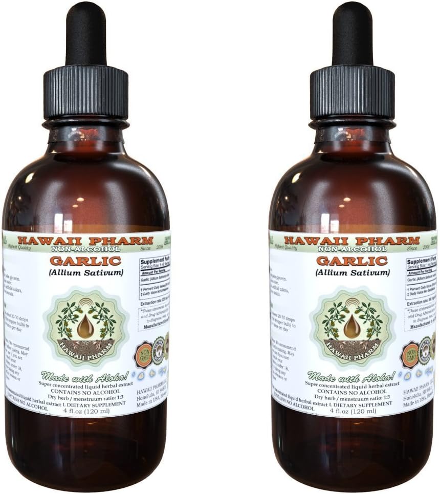 Extrato líquido sem álcool de alho, alho orgânico (Allium sativum) Glicerite em pó seco Hawaii Pharm Natural Herbal Supplement 2x2 oz