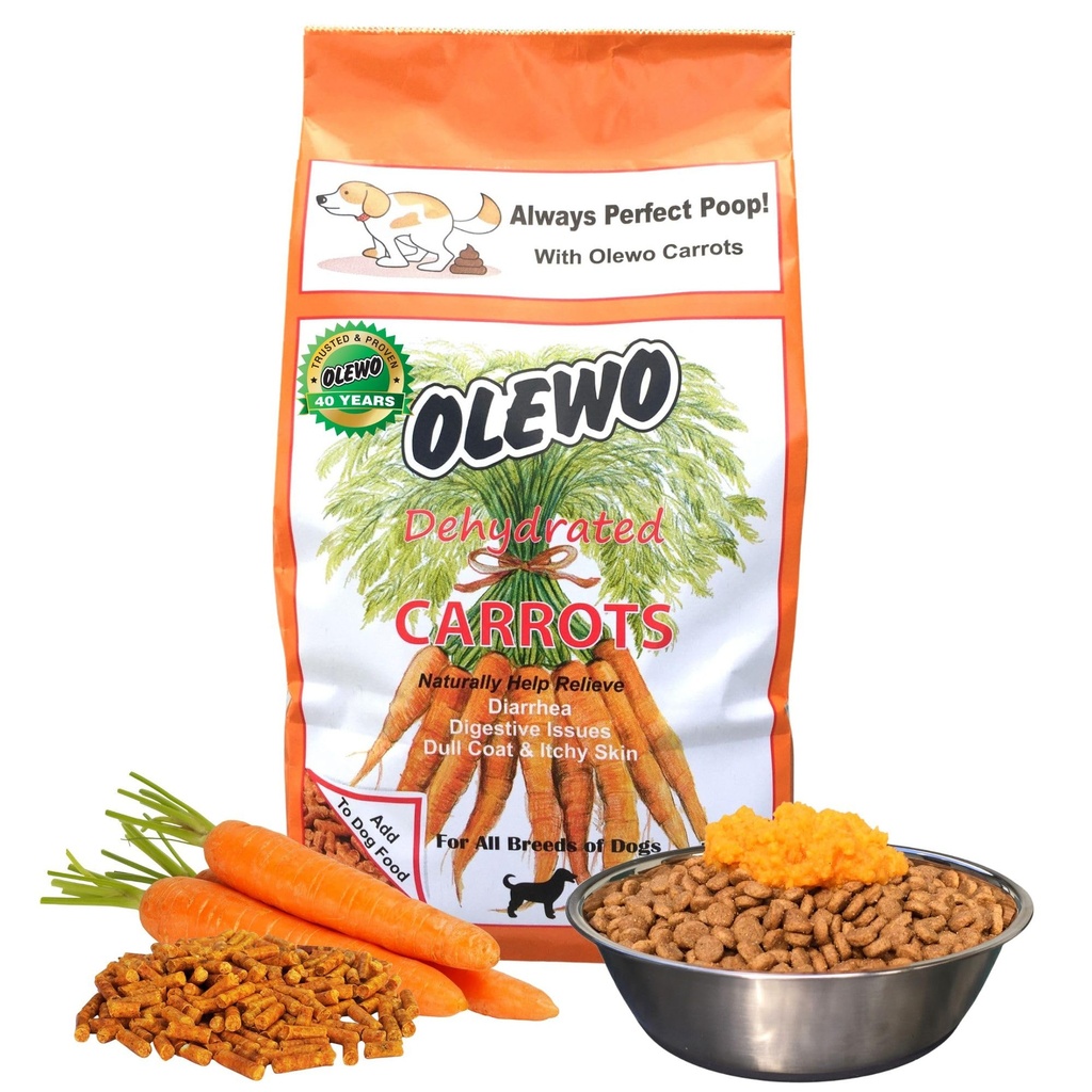 Cenouras originais Olewo para cães – Fibra para cocô perfeito, Toppers de alimentos desidratados para cães para comedores exigentes, Pele natural e suporte de casaco, Multivitamin, Probióticos para Digestive & Gut Saúde, 1 lb
