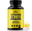 Vitamina D3 5000 UI + K2 com Bisglicinato de Magnésio para Absorção Máx. 90 Cápsulas Suporte Imune.
