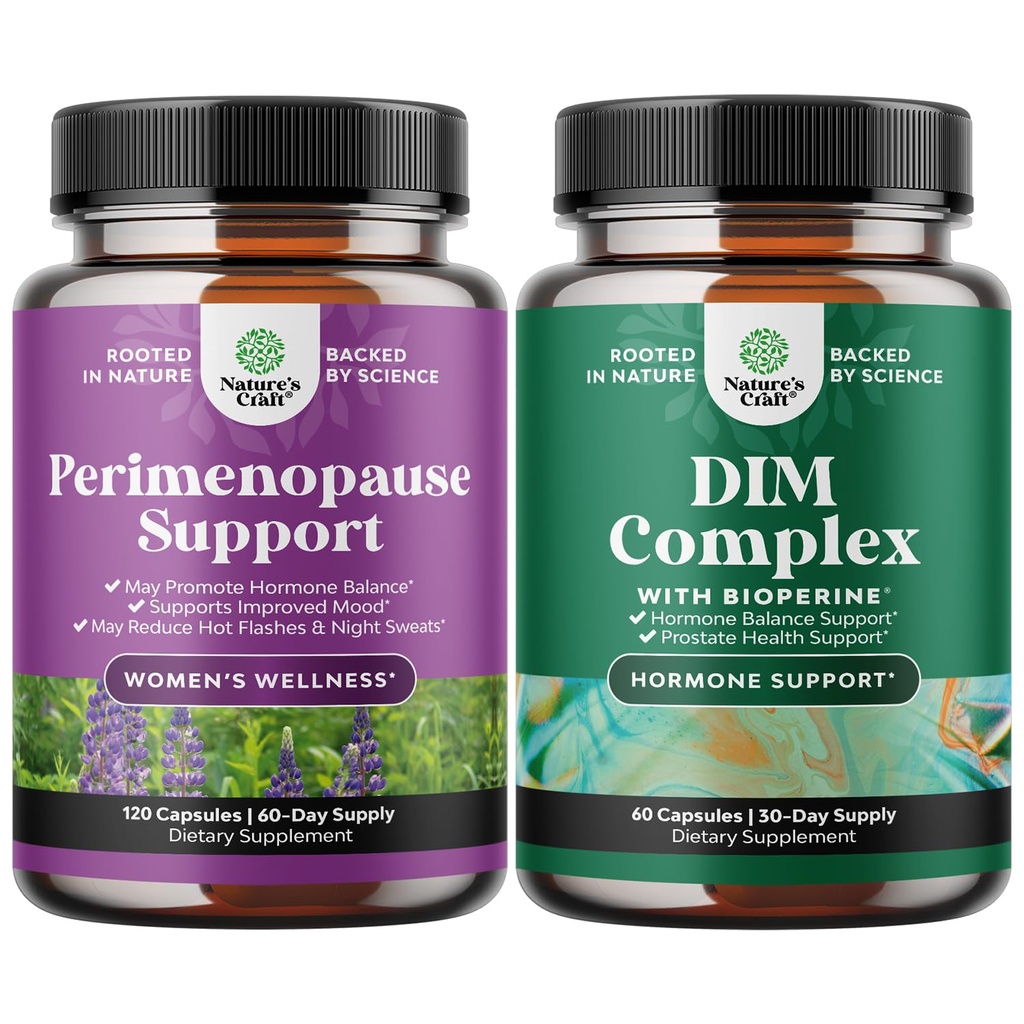 Pacote de suplemento completo de perimenopausa para mulheres com Maca Root Vitex Berry & Black Cohosh e puro suplemento DIM com Bioperina - Complexo de testosterona de diindolimetano com brócolis