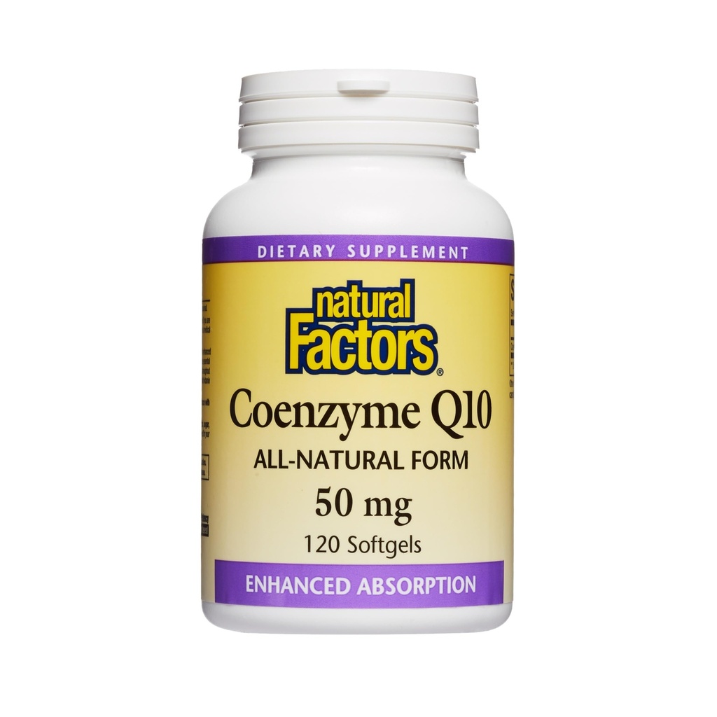 Factores naturais, Coenzima Q10 50mg, Suplemento CoQ10 para energia, coração e suporte antioxidante, sem glúten, 120 softgels (120 porções)