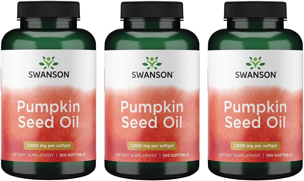 Combinação de óleo de semente de abóbora de Swanson Suplemento de ervas 1000 mg 100 Cápsulas de Softgel (3 embalagem)