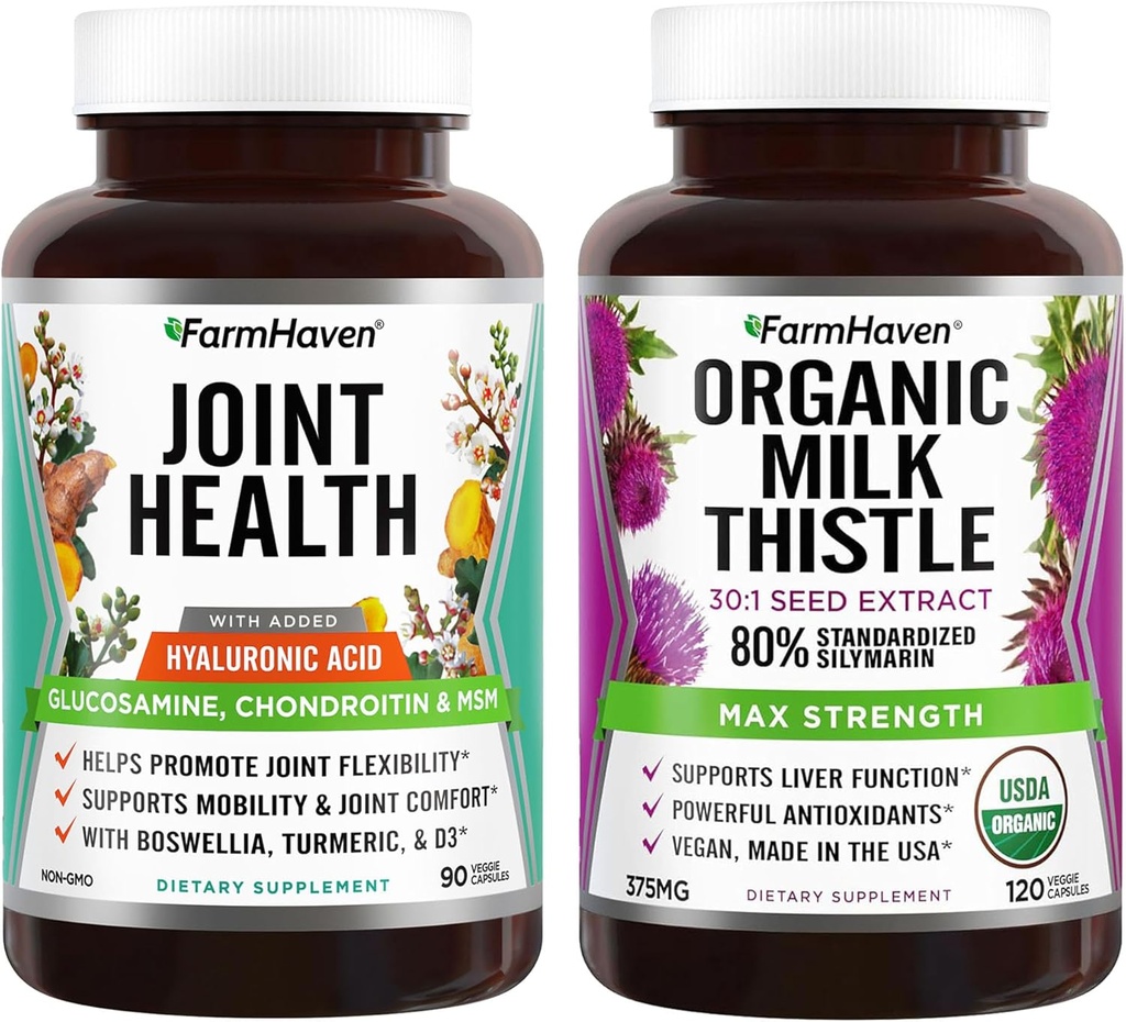 FarmHaven USDA Cardo Orgânico de Leite e Glucosamina Chondroitin