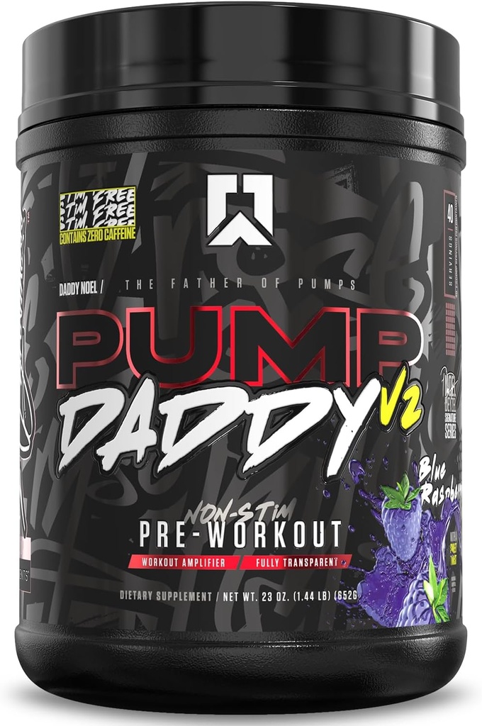 RYSE Pump Daddy V2 Pré-treino em pó - assinatura Noel Deyzel - framboesa azul - Suplemento não-Stim com Citrulina, Creatina e Beta Alanine para bombas, resistência e força - 40 Servings