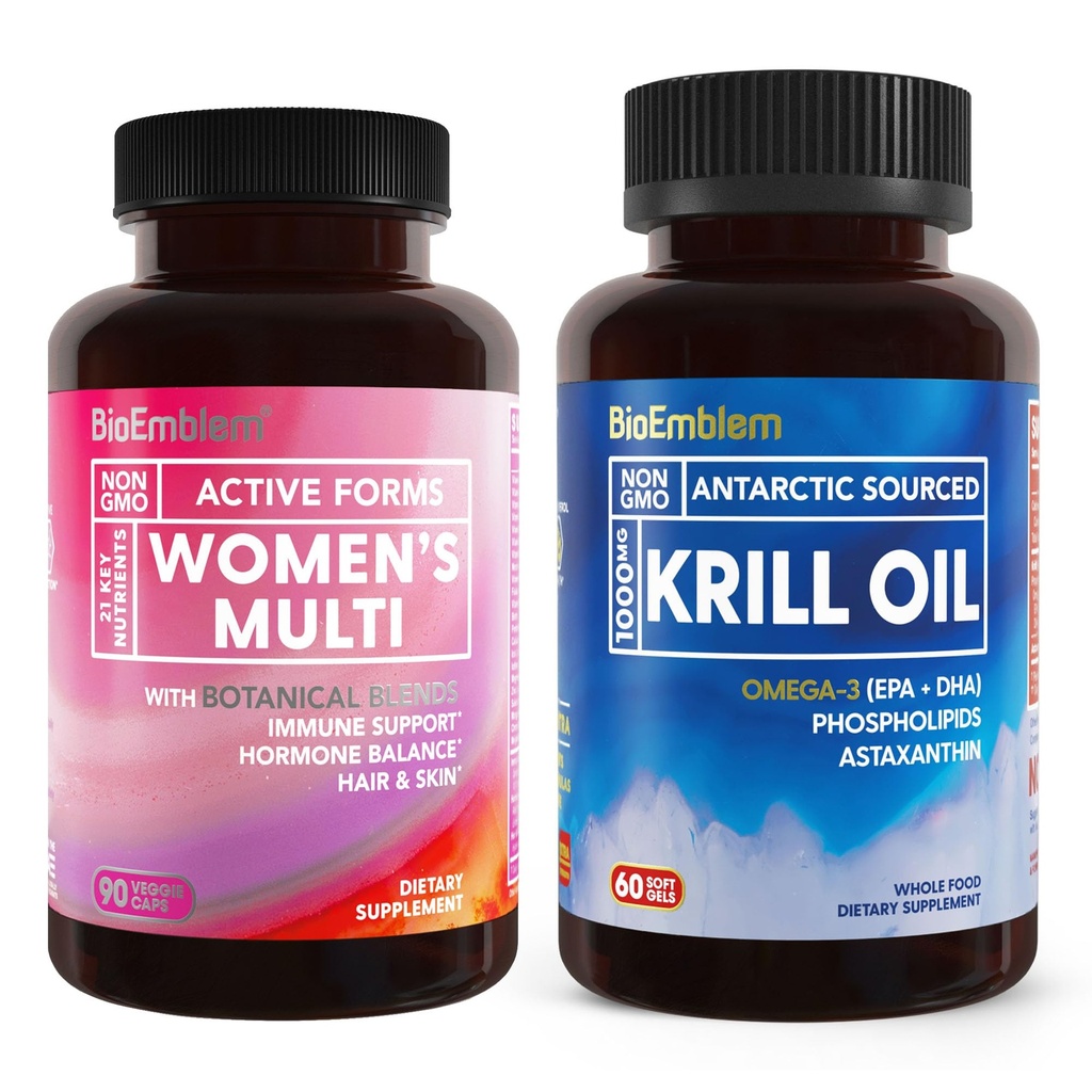 BioEmblem Antárctico Krill Oil Supplement e Multivitamin feminino