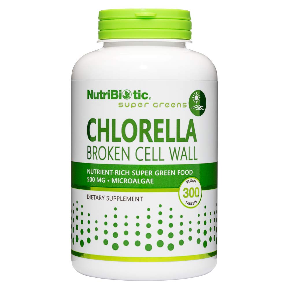 NutriBiotic- chlorela Super Green Food 500 mg 300 Tabs □ Parede celular quebrada Nutriente-Rich Microalgas, Água cultivada Superalimento