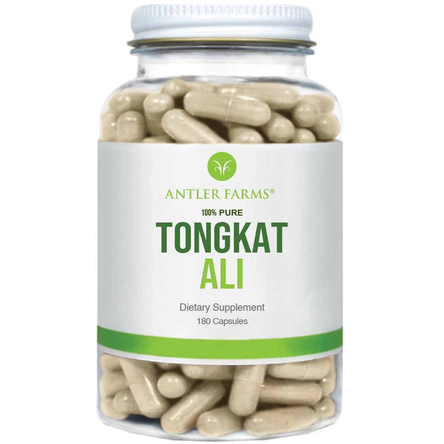 Antler Farms - 100% Pure Tongkat Ali Extract 200:1, 180 Cápsulas, 500mg - Eurycoma Longifolia Raízes crescidas lentas da Indonésia – Apoio à saúde dos homens, Vegan, Gluten, Soy e Dairy Free