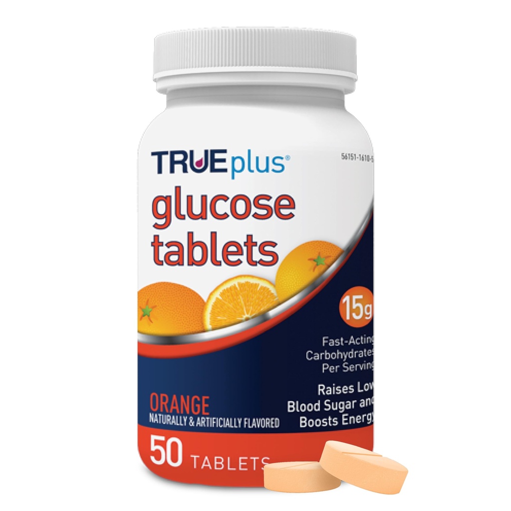 Comprimidos de glucose TRUEplus®, laranja - 50ct