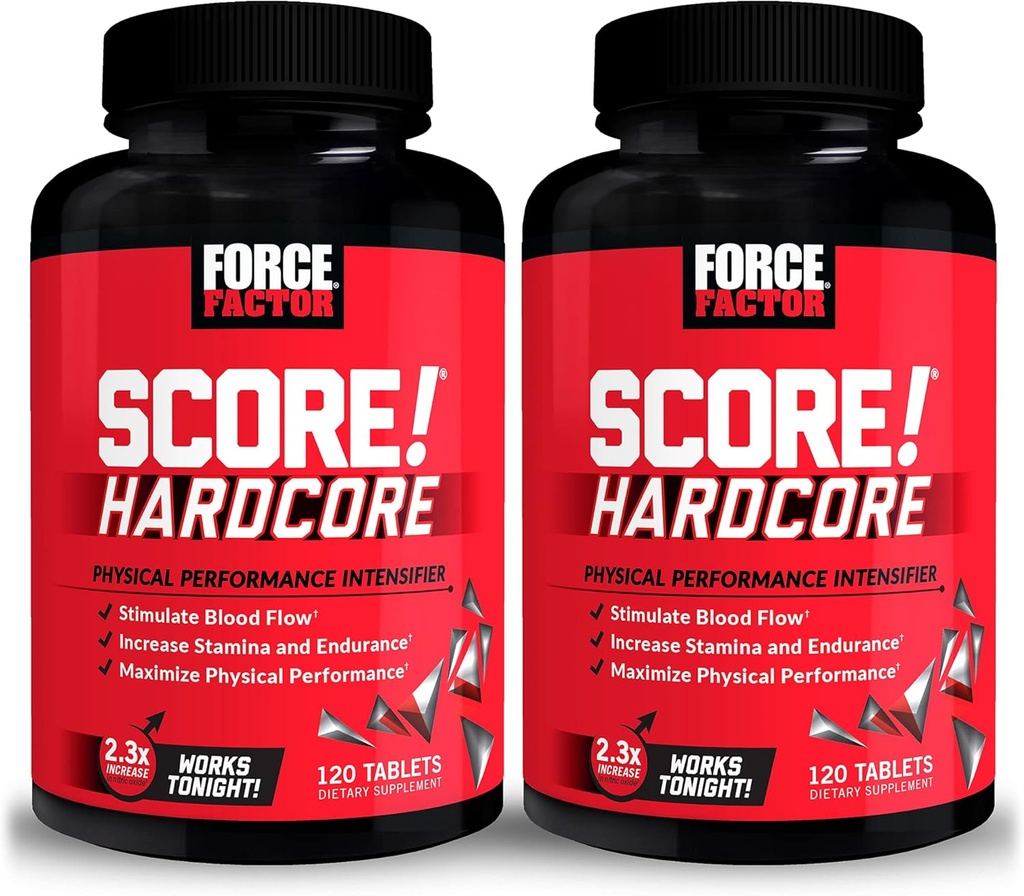 Force Factor SCORE!, 2-Pack, Hardcore Nitric Oxide Booster Suplemento para homens com L-Citrulina, Yohimbe, Black Maca & B Vitaminas para aumentar a resistência, Maximizar o desempenho físico, 240 comprimidos