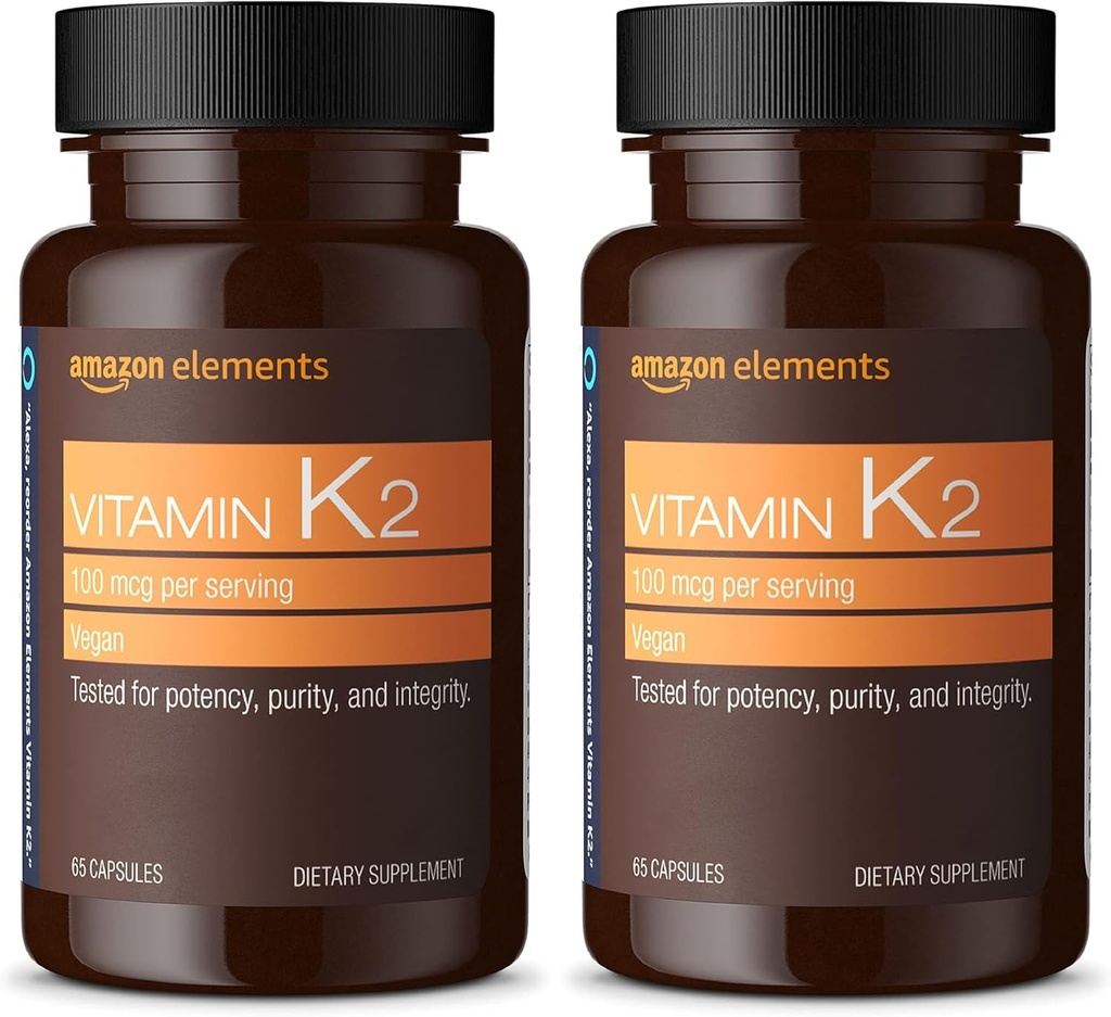 Elementos Vitamina K2 100 mcg, Vegan, 65 Cápsulas, 2 Mês de Fornecimento (Pacote de Maio Vary) (Pacote de 2)