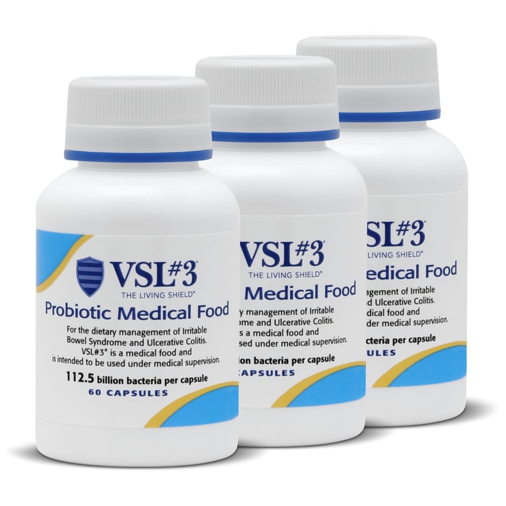 VSL #3® Probióticos para Saúde Digestiva, Sintomas IBS & UC - 112,5B UFCs, Alta Potencial, Multi-Strain, Vivo, Probiótico Refrigerado, Alimentos Médicos para o Apoio à Saúde Gut em Homens e Mulheres, 180 Cápsulas