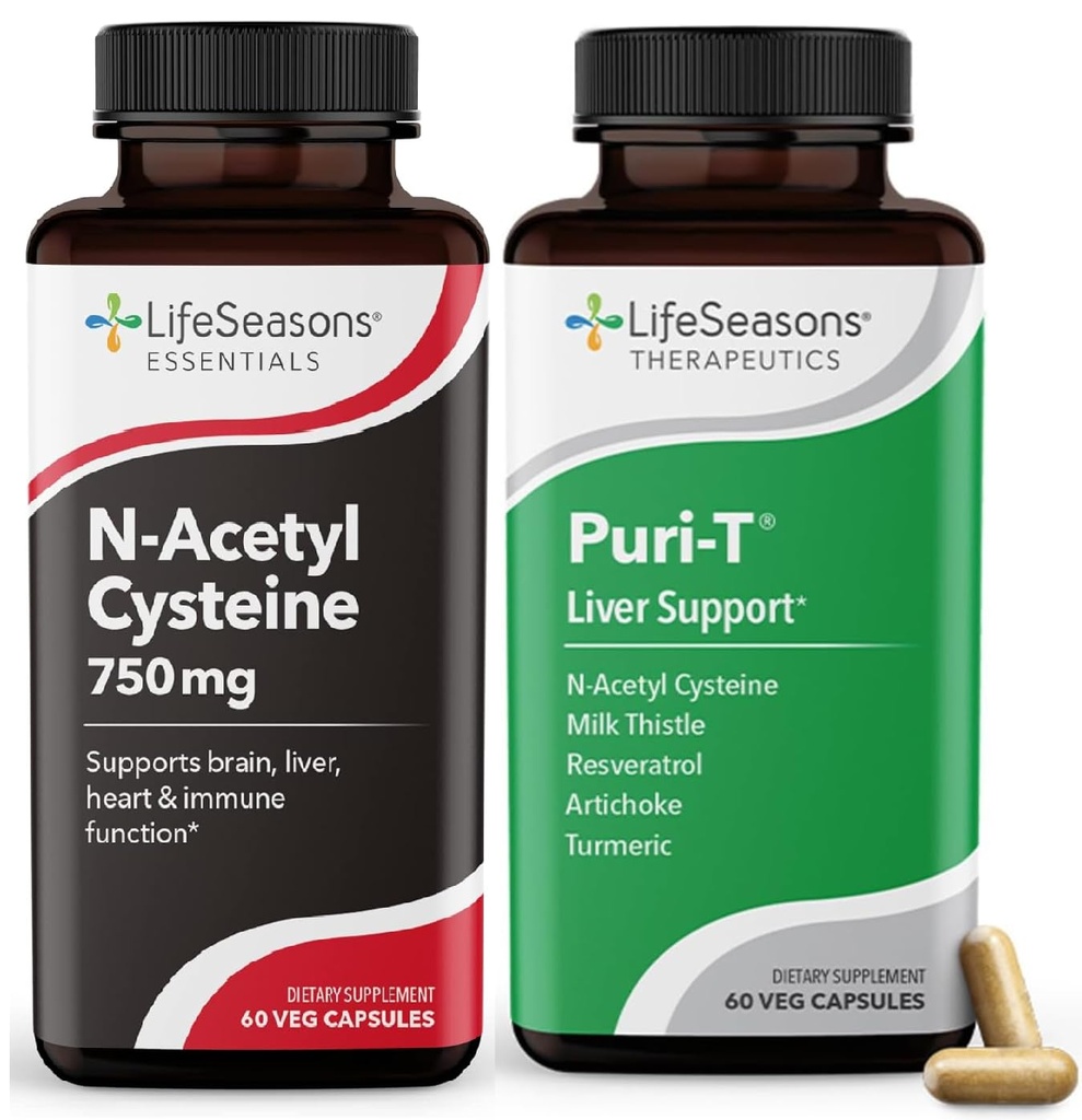 LifeSeasons Puri-T com N-Acetil Cysteine Boost - Suporta desintoxicação de fígado e pulmão - 120 Cápsulas