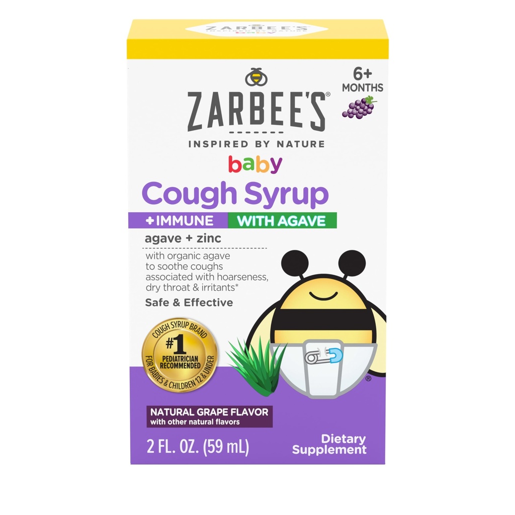 Xarope de tosse do bebê de Zarbee + imune com agave orgânico + zinco; sabor de uva natural; para bebês 6+ meses, 2 Fl Oz (Pacote de 1)