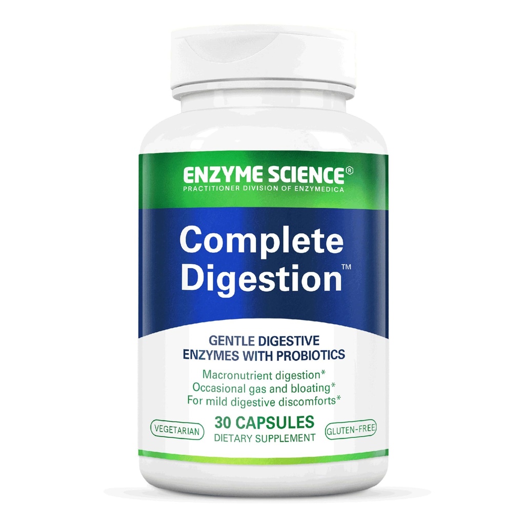 Enzyme Science Complete Digestion - Enzimas digestivas para mulheres e homens com probióticos - 3-in1 Gut Health Support for Digestion - Saúde digestiva - Enzimas digestivas y probióticos - 30 Cápsulas