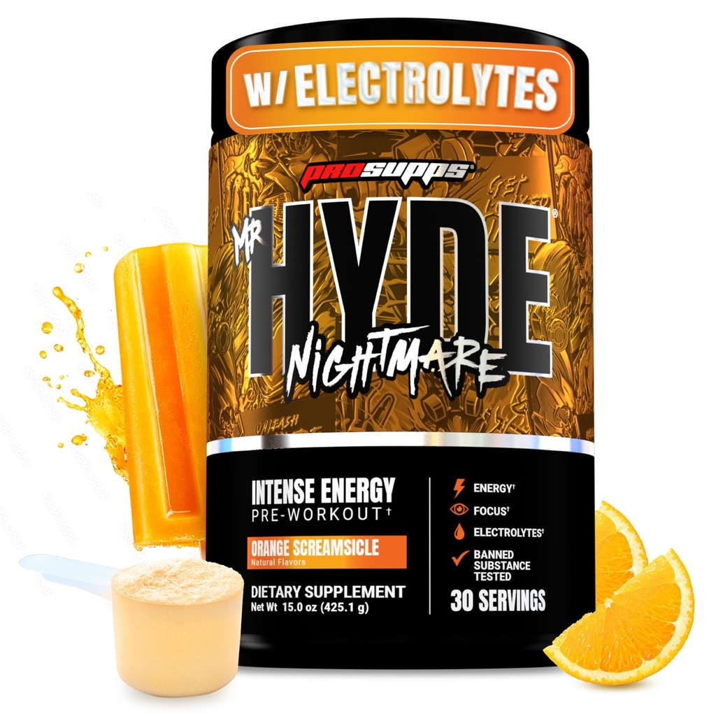 PROSUPPS Sr. Hyde Nightmare Pré Treino Pó com Cafeína e Beta Alanine - Pré-treino para Energia Intense, Foco Mental & Desempenho - Gym & Fitness Suplementos (Cremes de laranja, 30 Servings)