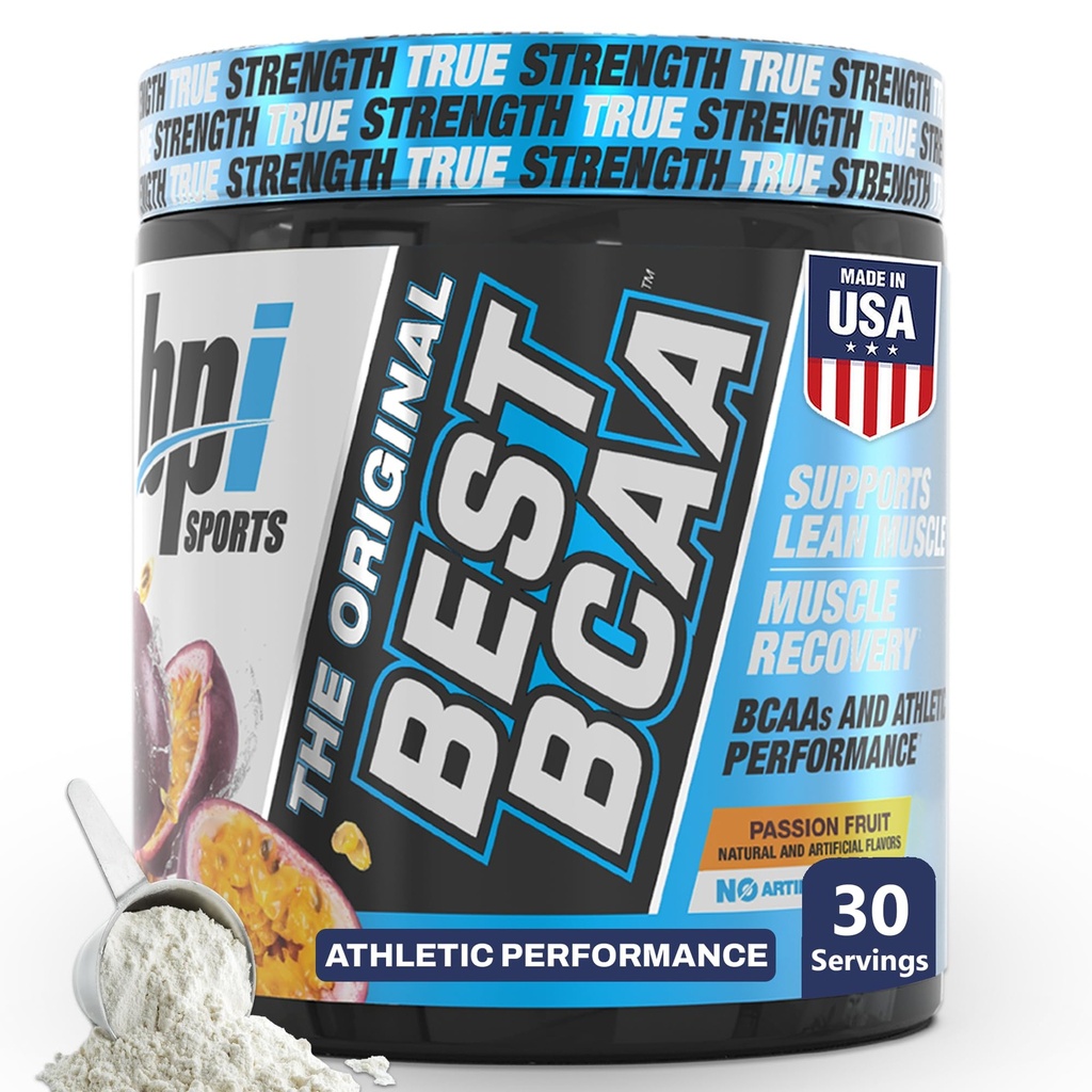 BPI Sports Best BCAA Powder - Suporte de recuperação muscular - Ramnched Chain Amino Acids - Blocos de Construção de Proteínas e Músculos - Recuperação pós-treino - Hidratação - Fruta Paixão, 30 Servings