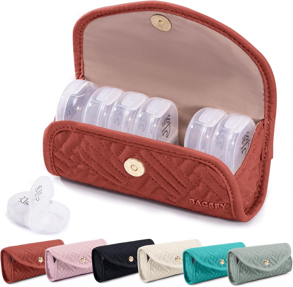 BAGSFY Organizador de pílulas semanais 2 vezes por dia em uma caixa de pílulas de tecido bonito, saco de medicina, caixa de pílulas AM PM 7 dias, caixa de viagem de medicação portátil para pílulas, vitaminas, óleo de peixe, suplementos.