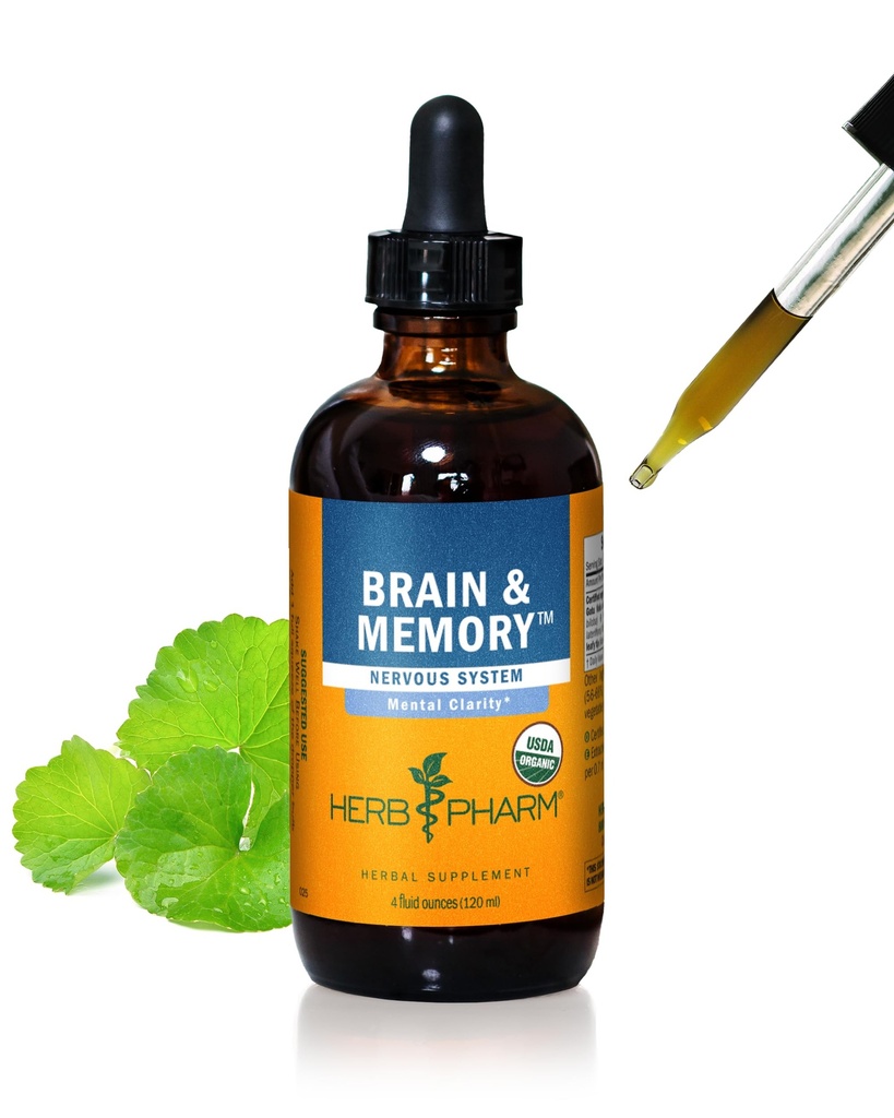 Herb Pharm Cérebro e Memória Fórmula de ervas líquidas com Ginkgo para memória e concentração, 4 Fl Oz