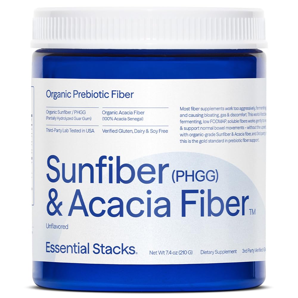 Pilha Essencial Fibra Solar Orgânica Fibra Prebiótica (Parcialmente Hidrolisada Guar Gum/PHGG) com Acacia Fibra em pó - Gluten Free, Non-GMO & Unflavored Fibra Solúvel (7,4 onças)