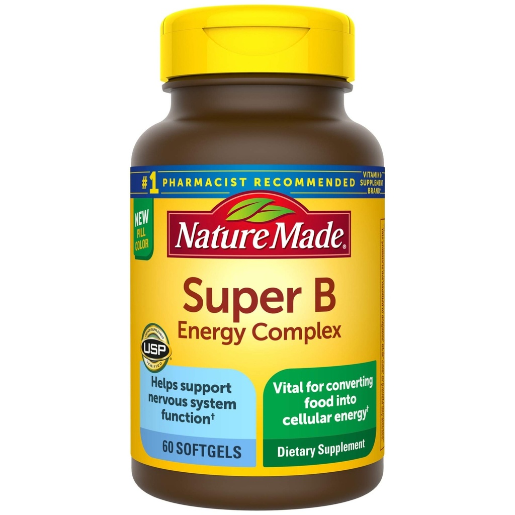 Nature Made Super B Energy Complex, Suplemento dietético para suporte do sistema nervoso, 60 Softgels, 60 Day Supply