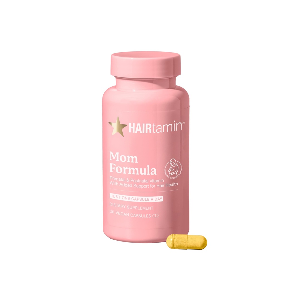 Hairtamin MOM Vegan Pré-natal & Postnatal Multivitamin Suplemento & Hair Vitamina Gravidez, Pós-parto, Amamentação Probiótico Vitaminas capilares com Biotina, Zinco, Ferro (30 Condes)