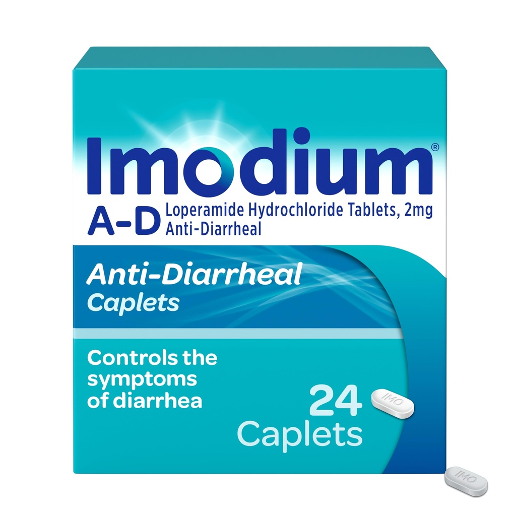 Imodium A-D Diarrhea Relief Caplets with Loperamida HCl, Antidiarreia Medicine to Help Control Sintomes of Diarrhea Devido à Diarréia Aguda, Diarréia do Viajante, HSA/FSA Elegível, 24 ct