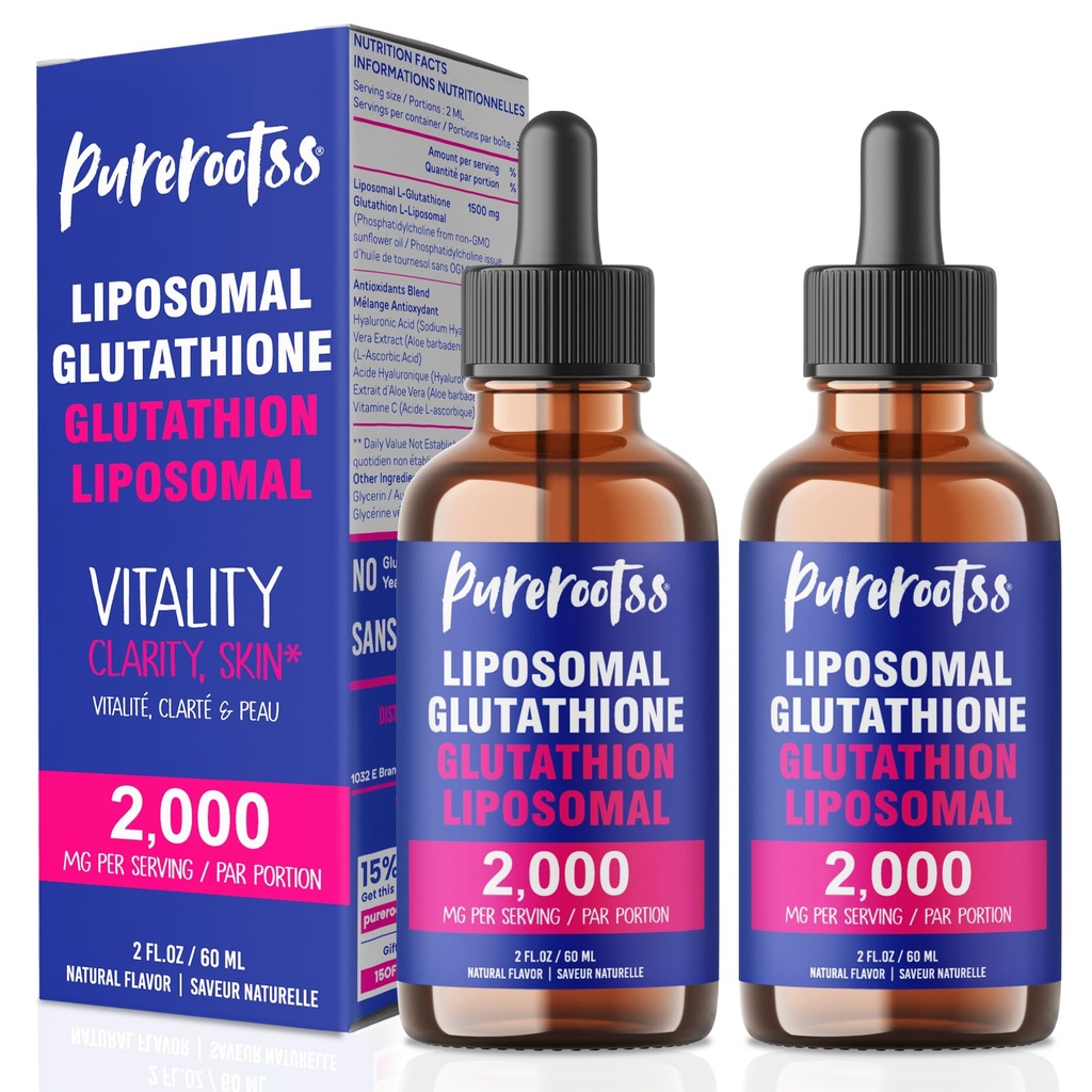 Suplemento Líquido Lipossômico Glutationa (Pacote de 2), 98% Absorção, com Vitamina C, L- Glutationa, 2 Fl Oz por frasco
