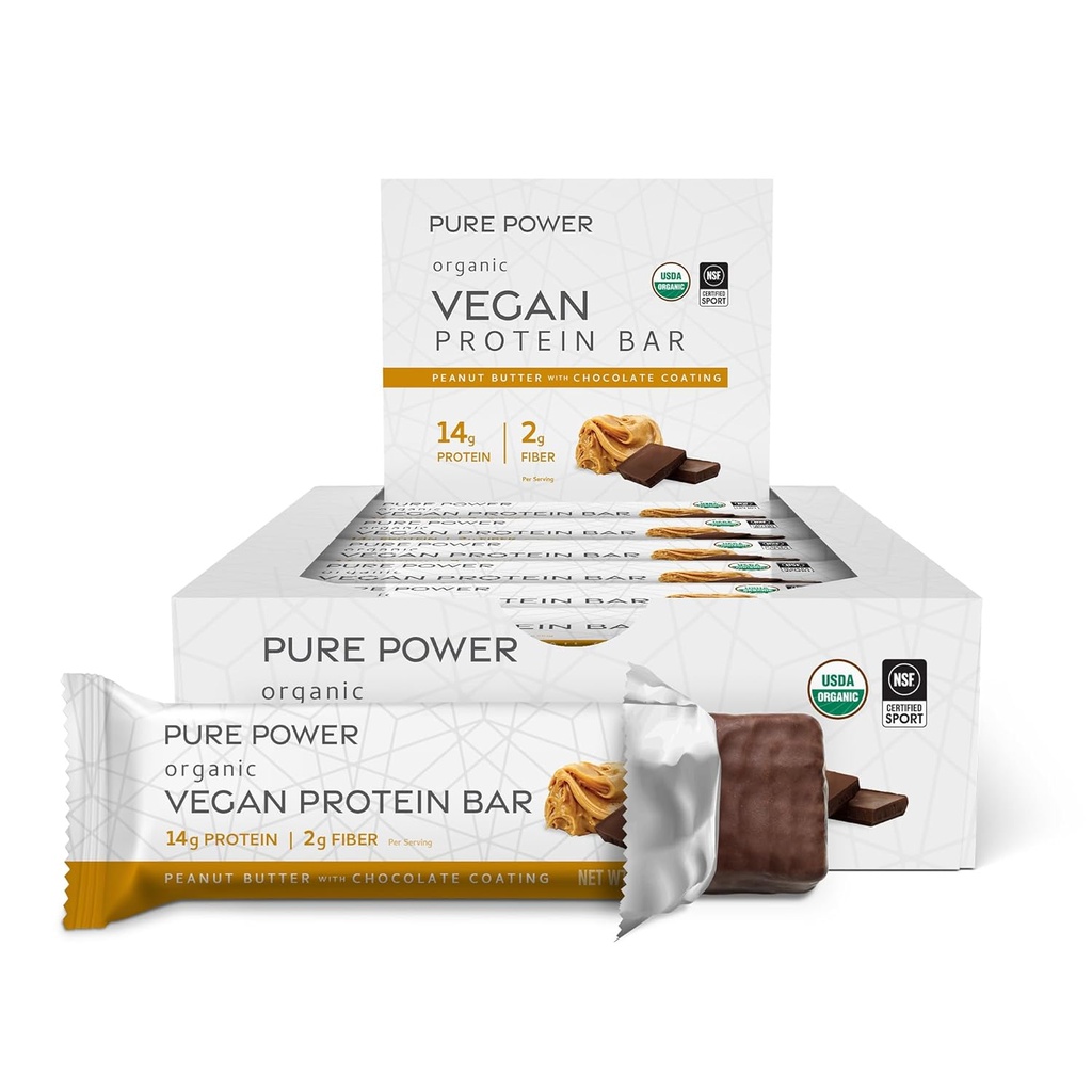 Dr. Mercola Pure Power Peanut Butter Protein Bars, 12 Servings, não OGM, Soy Free, Gluten Free, Vegan Protein Bars